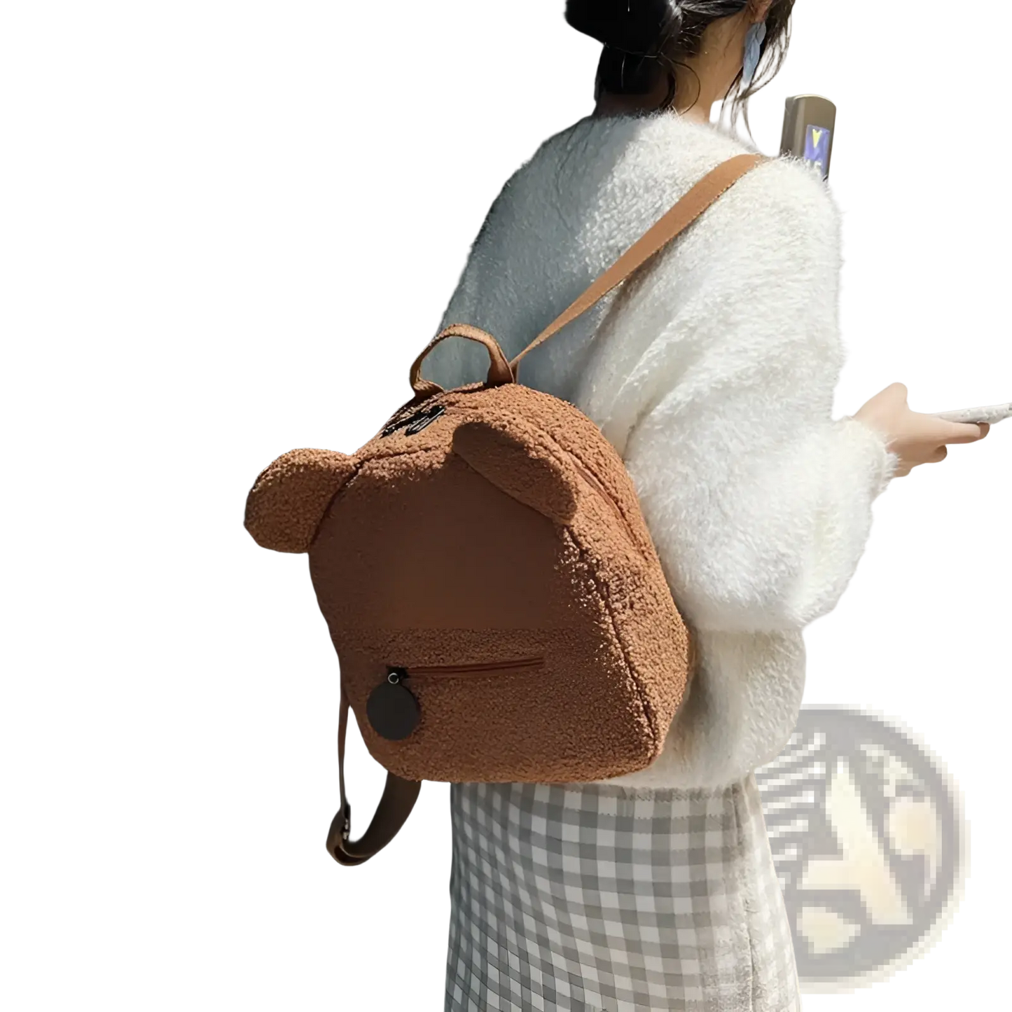 Bear Shaped Plush Backpack Cute Fuzzy Fleece Rucksack