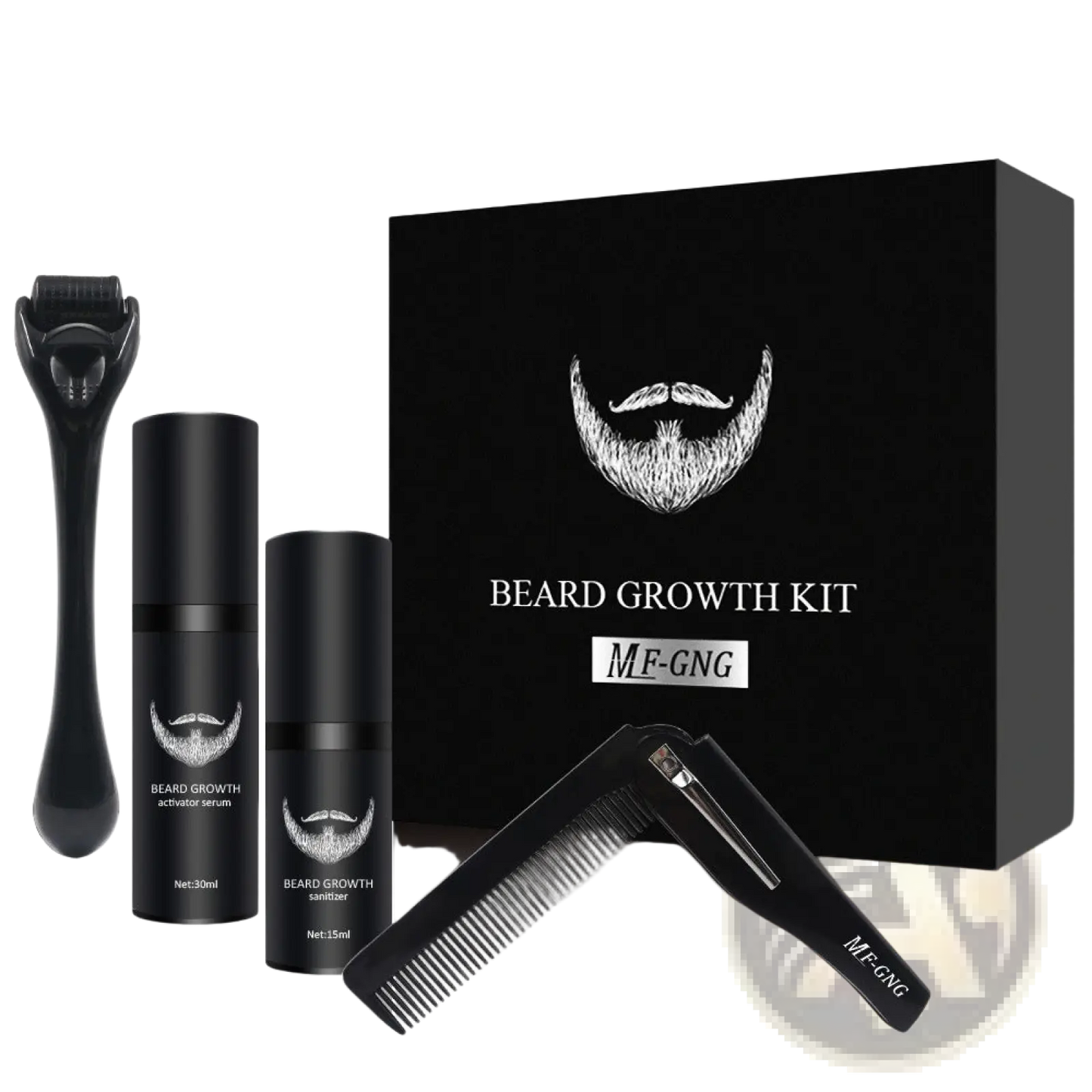 Beard Growth Kit with Derma Roller and Grooming Tools