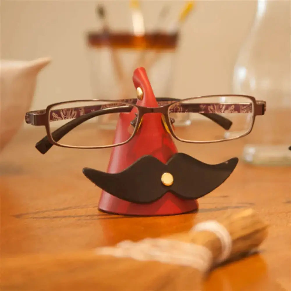 Handmade Mustache Leather Eyeglasses Holder Stand