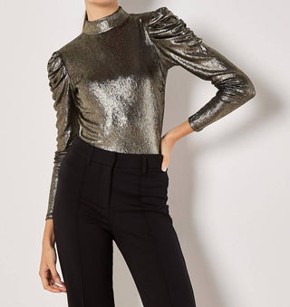 Apricot - Ruched Sleeve Metallic Top