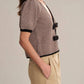 525 America - Elaine Puff Sleeve Tie Front Cardigan