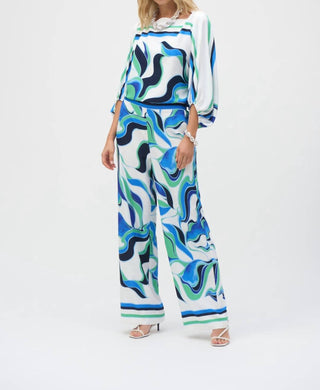 Joseph Ribkoff - Woven Abstract Print Wide Leg Pant