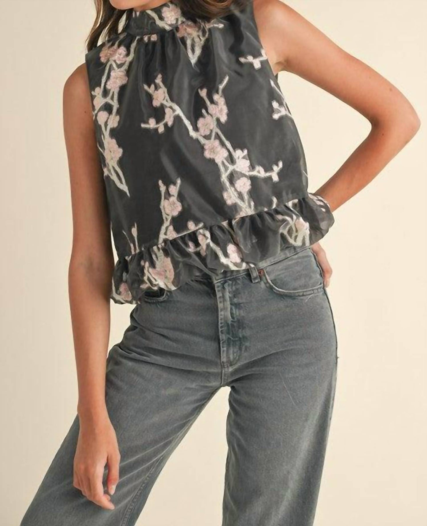 &Merci - Metallic Floral Jacquard Bubble Hem Top