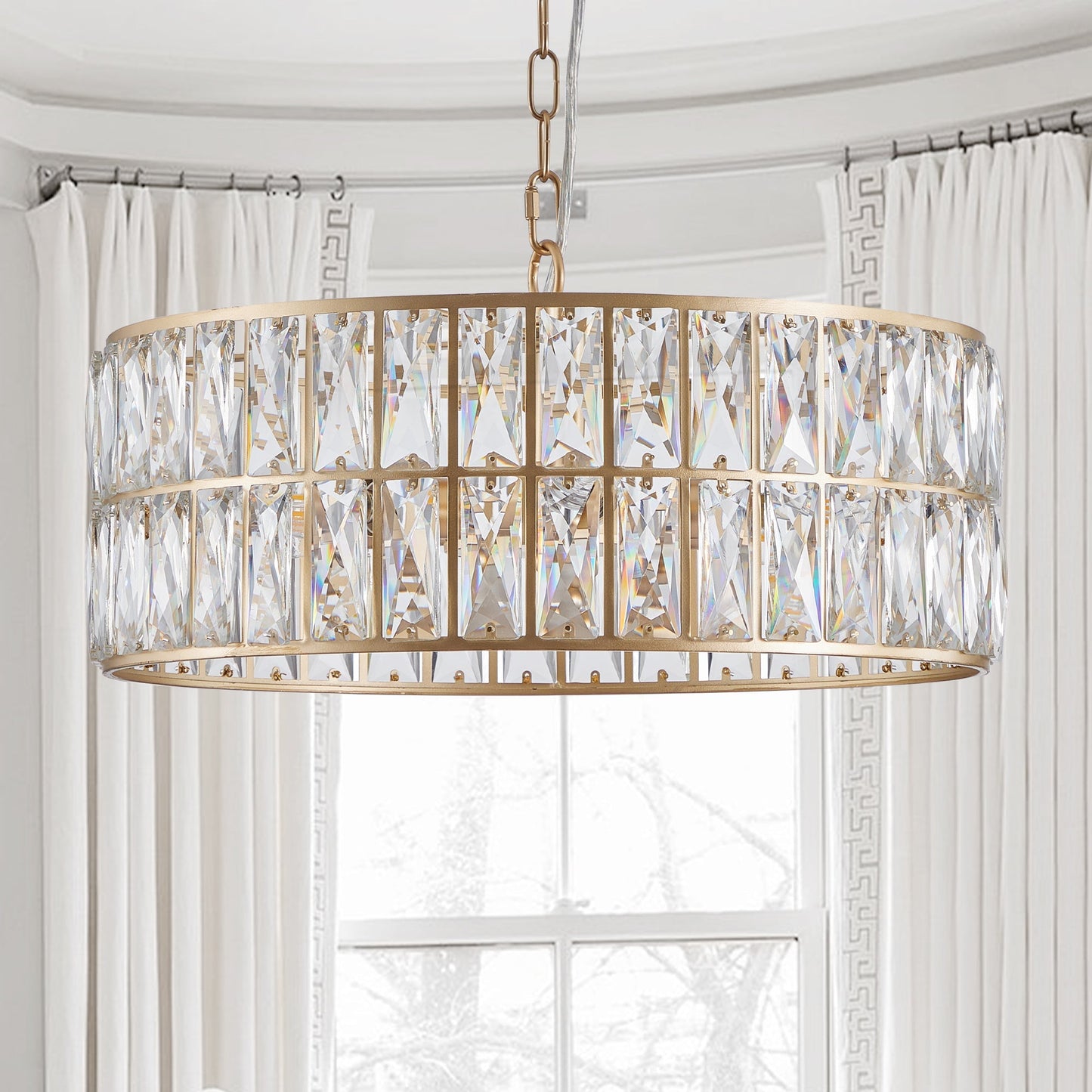 18' Golden Modern Crystal Drum Chandelier - 6-Light Pendant Lighting