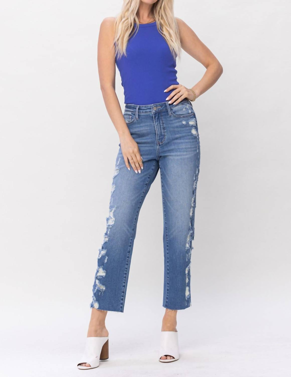 Judy Blue - High Waist Destroyed Sideseam Crop Jeans