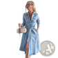 Belted Light Blue Denim Midi Shirt Dress