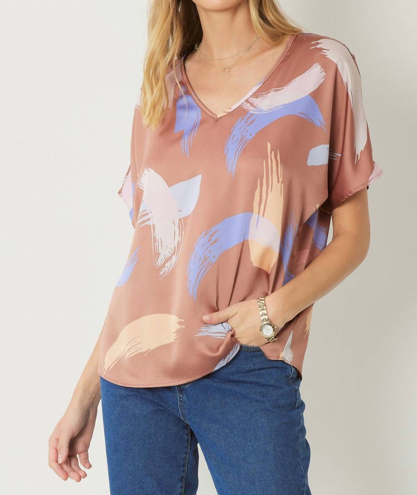 Entro - Brushstroke V-neck Top