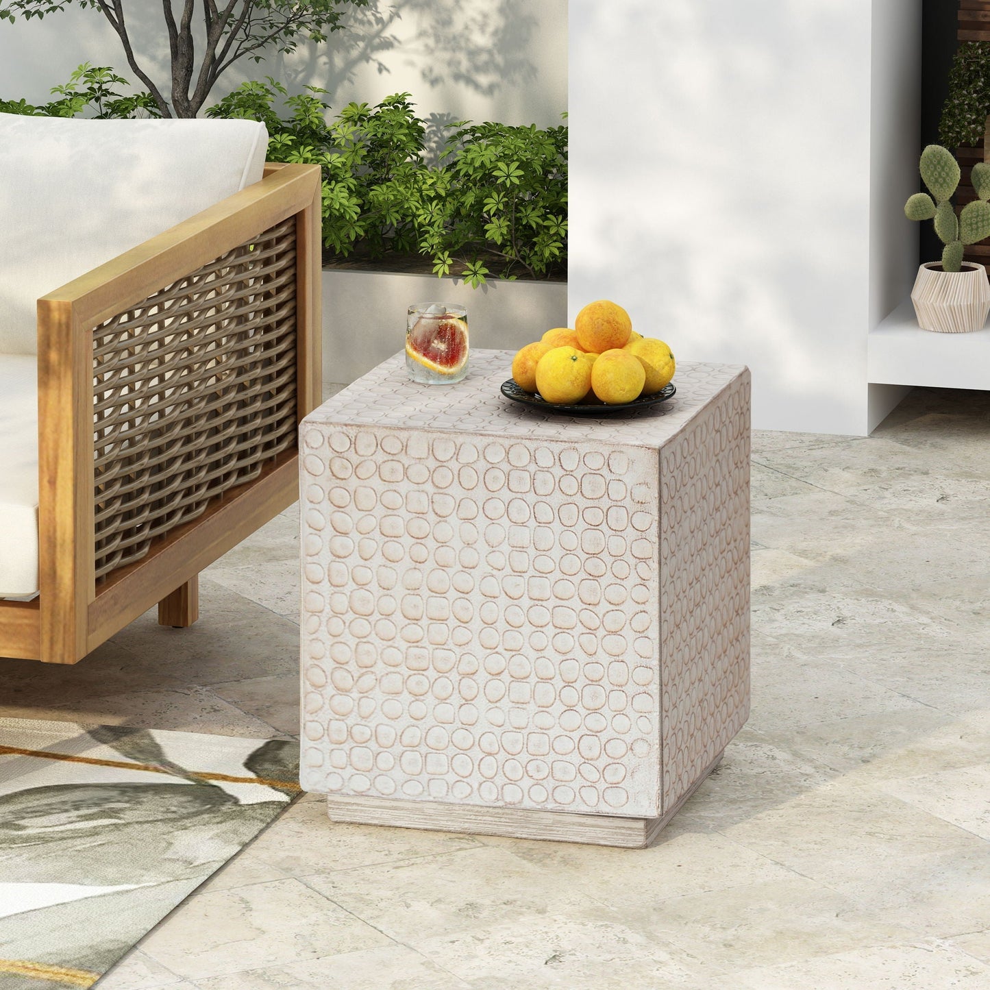 Chic Modern MGO Cube Side Table with Fluted Design - Antique Brown