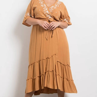 Polagram - Floral Embroidered Ruffle Midi Maxi Dress