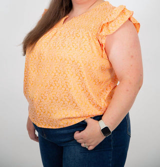 Bibi - Curvy Floral Damask Ruffle Sleeve Top