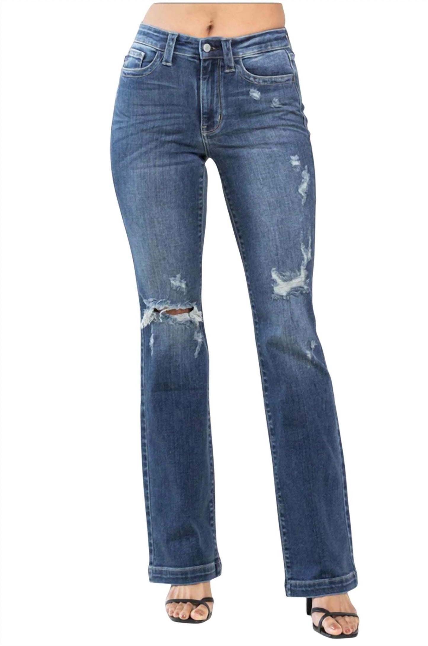 Judy Blue - Lilith Mid Rise Hand Sand Destroyed Bootcut Jean