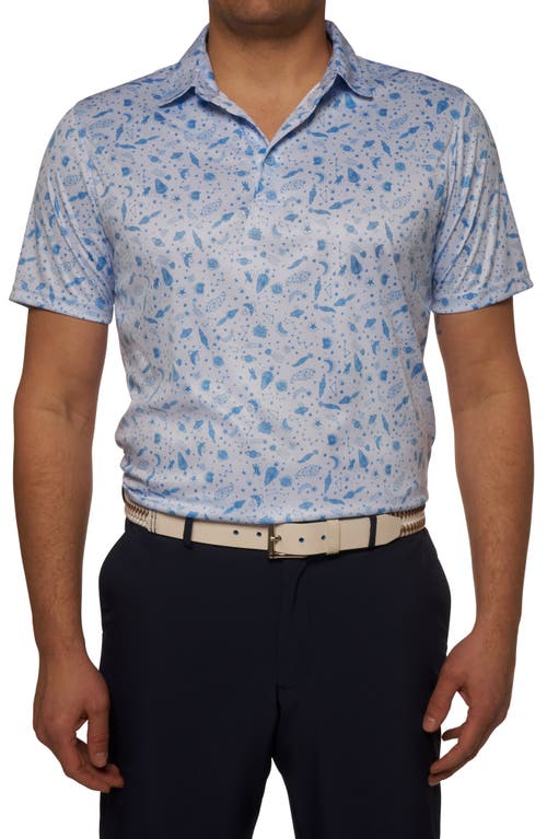 Robert Graham Asteroid Print Short Sleeve Performance Polo in Light Blue, Size Small