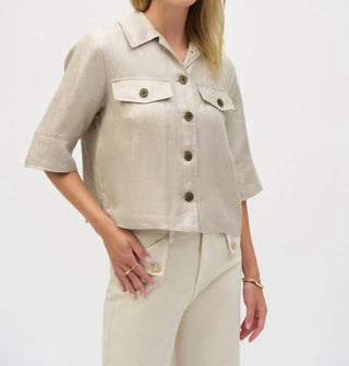 Joseph Ribkoff - Foiled Linen Blend Short Sleeve Boxy Jacket