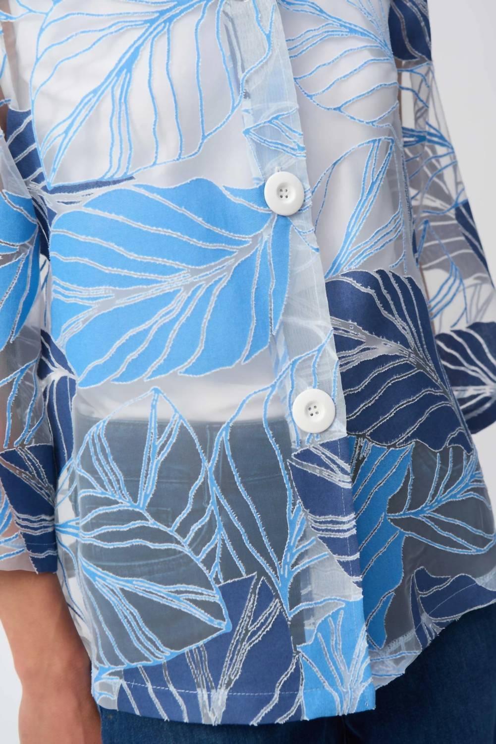 Joseph Ribkoff - Leaf Print Sheer Quarter Sleeve Jacket