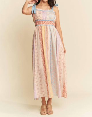 Davi & Dani - Contrast Ruffle Trim Striped Midi Dress