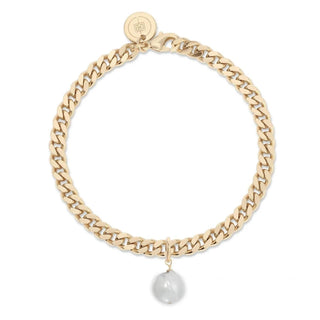 Eklexic - Women's Micro Link Curb Chain With Pearl Charm Bracelet