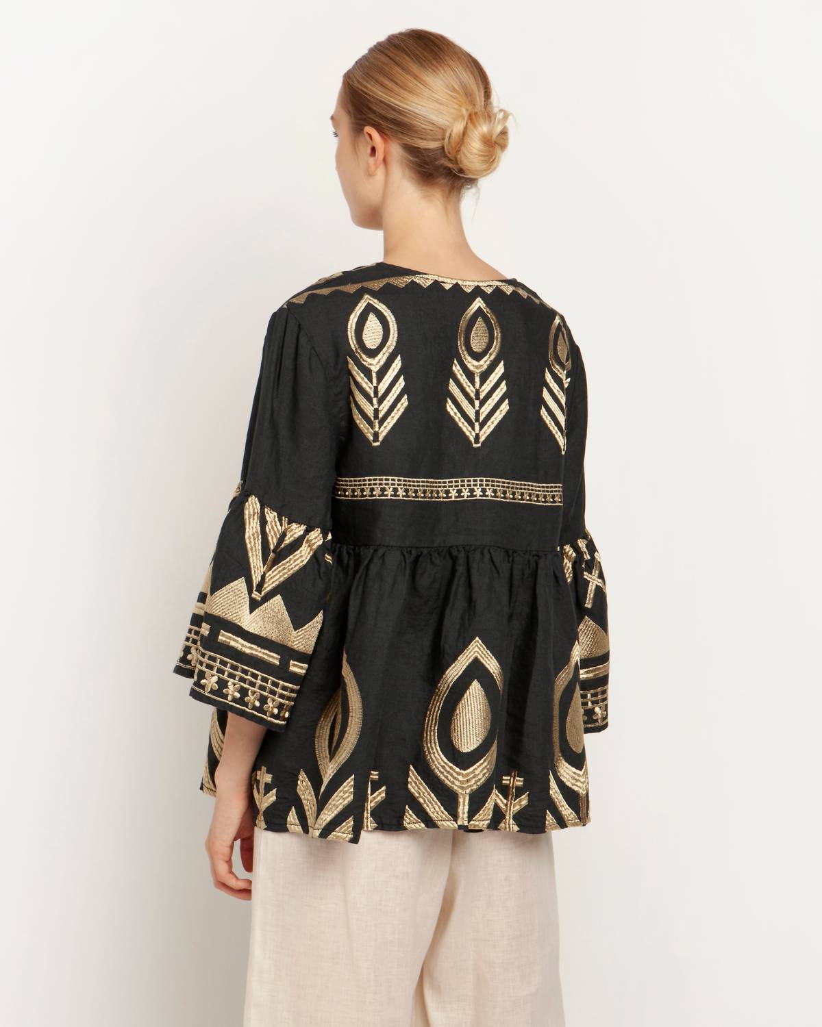 Greek Archaic Kori - Feather Long Sleeve V-Neck Shirt