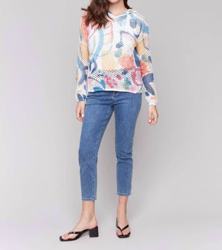 Charlie B - Printed Fishnet Crochet Hooded Sweater