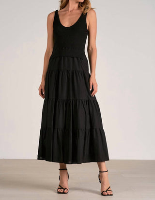 Elan - Sleeveless Tiered Ruffled Hem Woven Knit A-line Dress