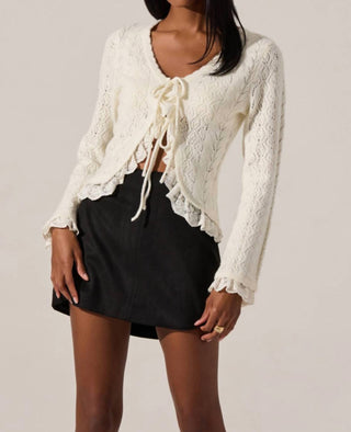 Astr - Lacey Pointelle Tie-front Cardigan