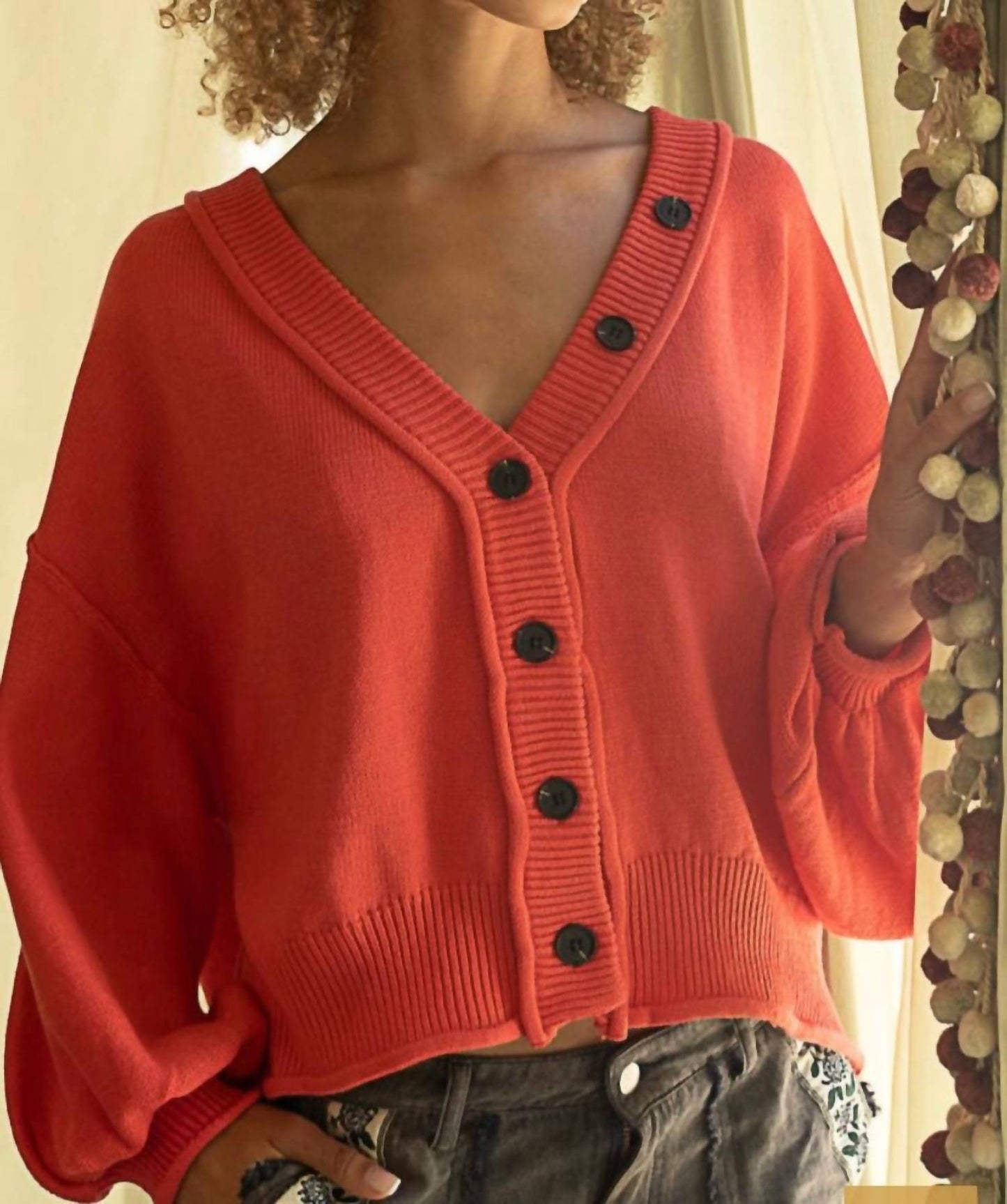 Pol - V-neck Dropped Shoulder Cardigan