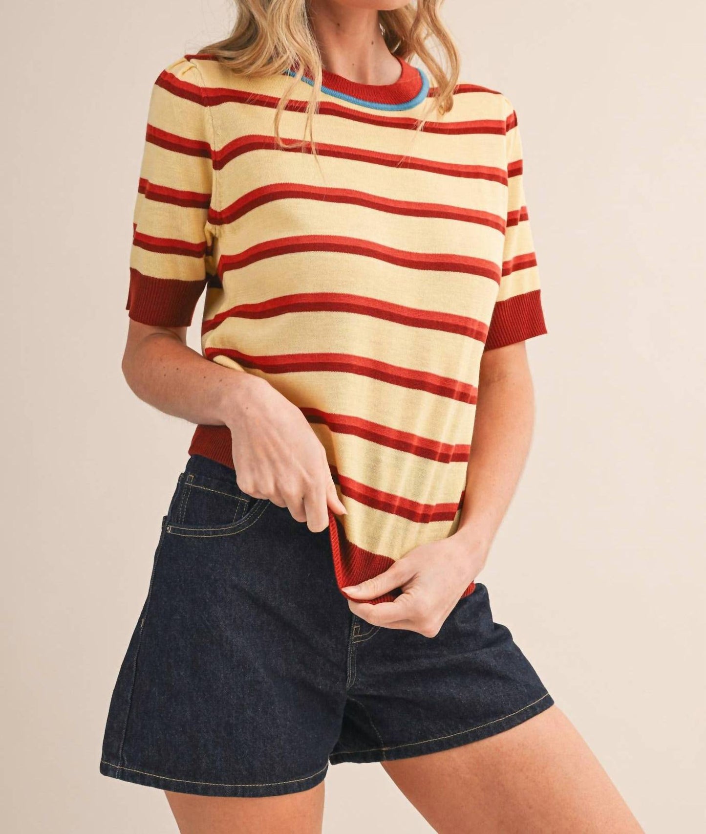 &Merci - Striped Short Sleeve Sweater