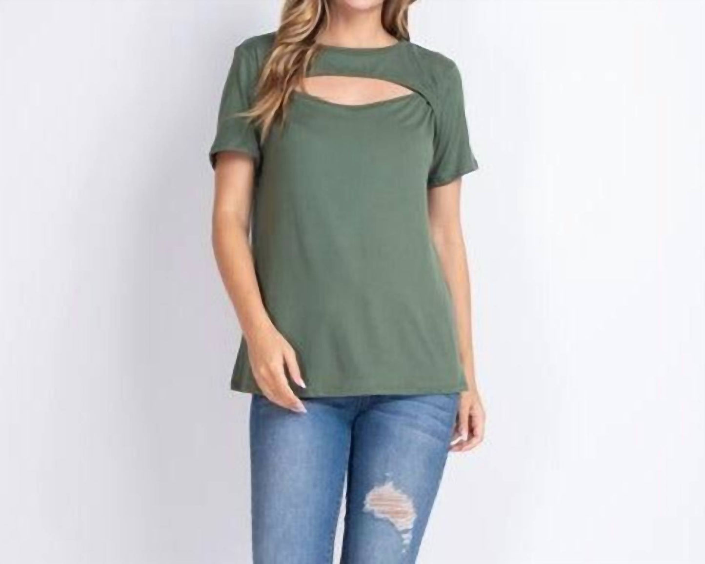 Wholesale Fashion Square - Cutout Neck Short Sleeve Tee