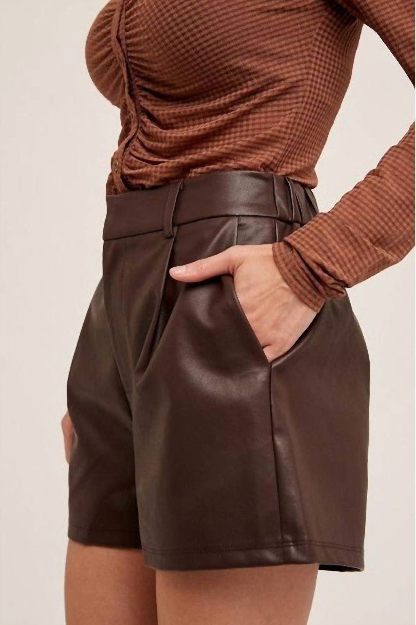 Hem & Thread - Faux Leather Pleated Shorts