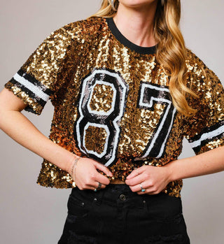 Blue B - Sequin Game Day Crop Varsity Top