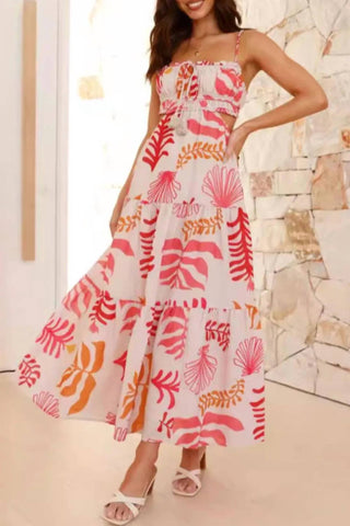 Trendsi - Cutout Printed Sleeveless Midi Cami Dress