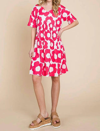Trendsi - Bombom Flower Print Ruched Dress