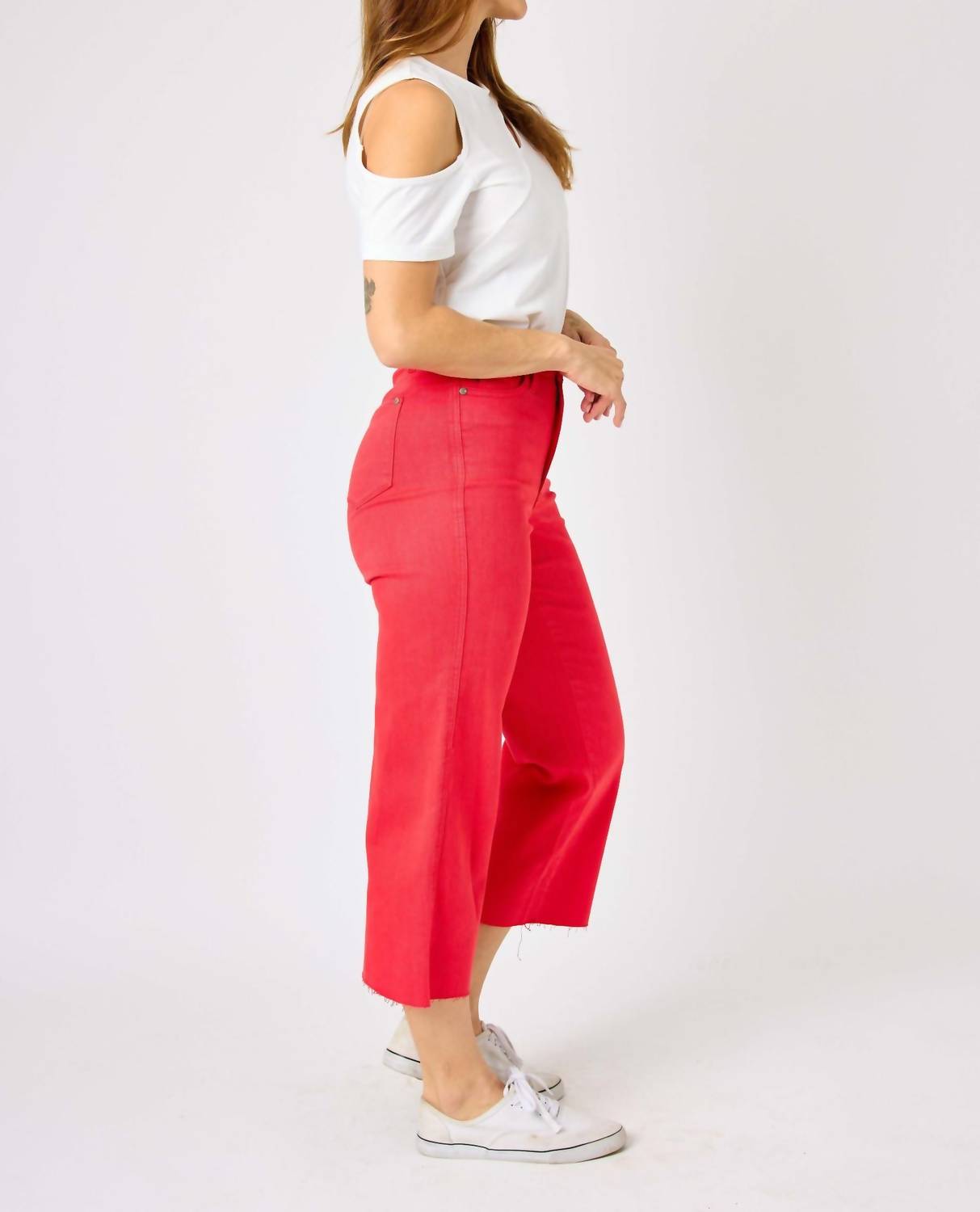 Judy Blue - High Waist Garment Dyed Tummy Control Wide Leg Cropped Jeans