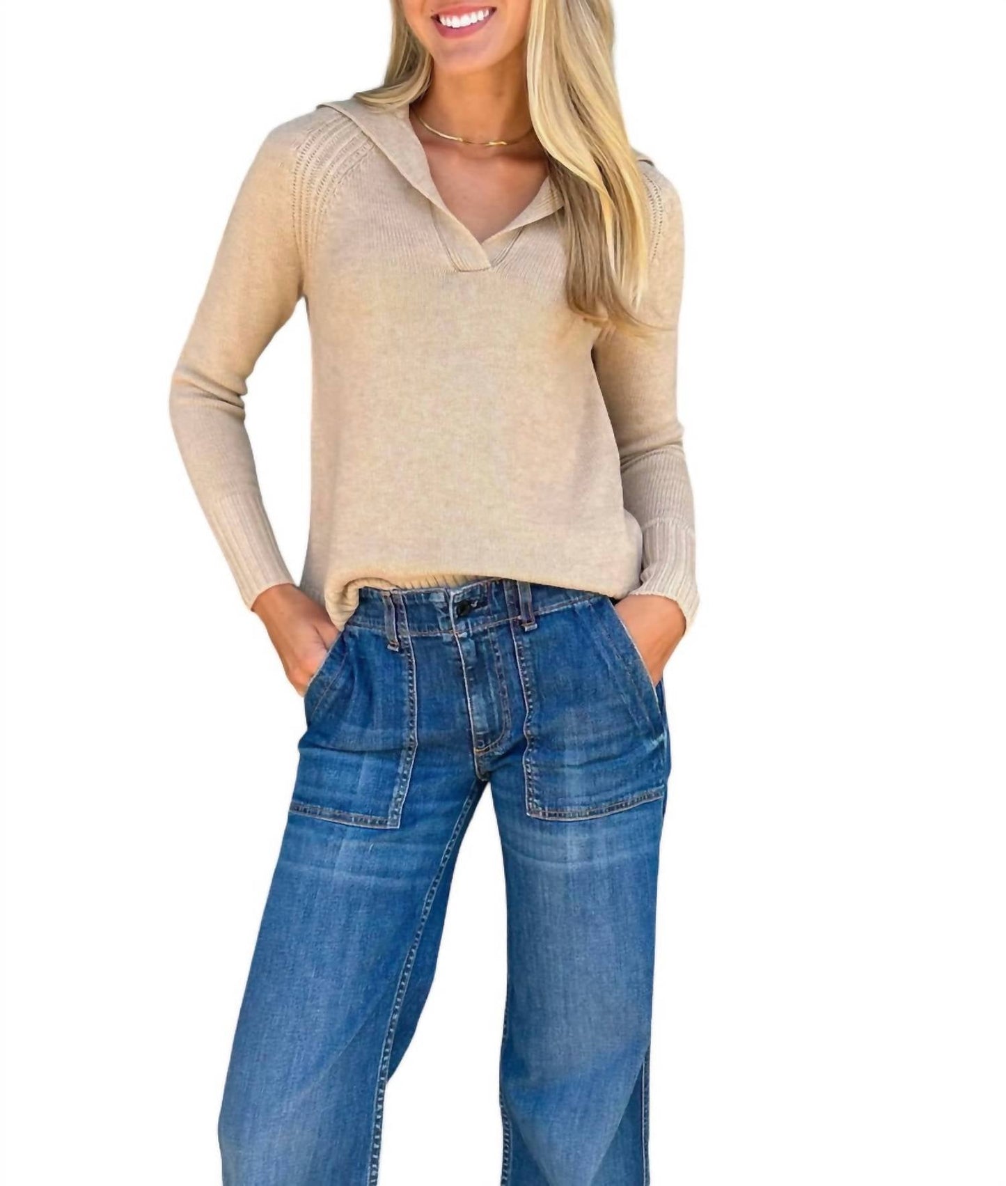 Ann Mashburn - Blaire Johnny-collar Jersey Sweater