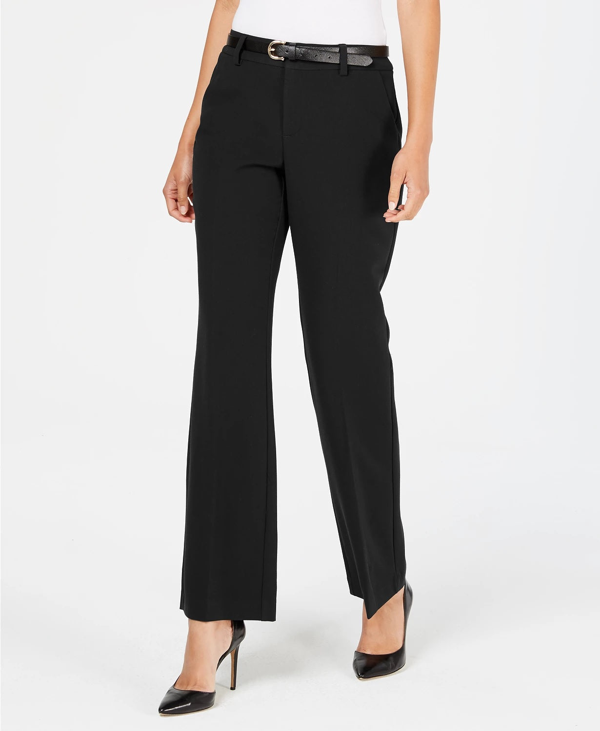 Charter Club Women's Belted Tummy-Control Trousers Black Size 6