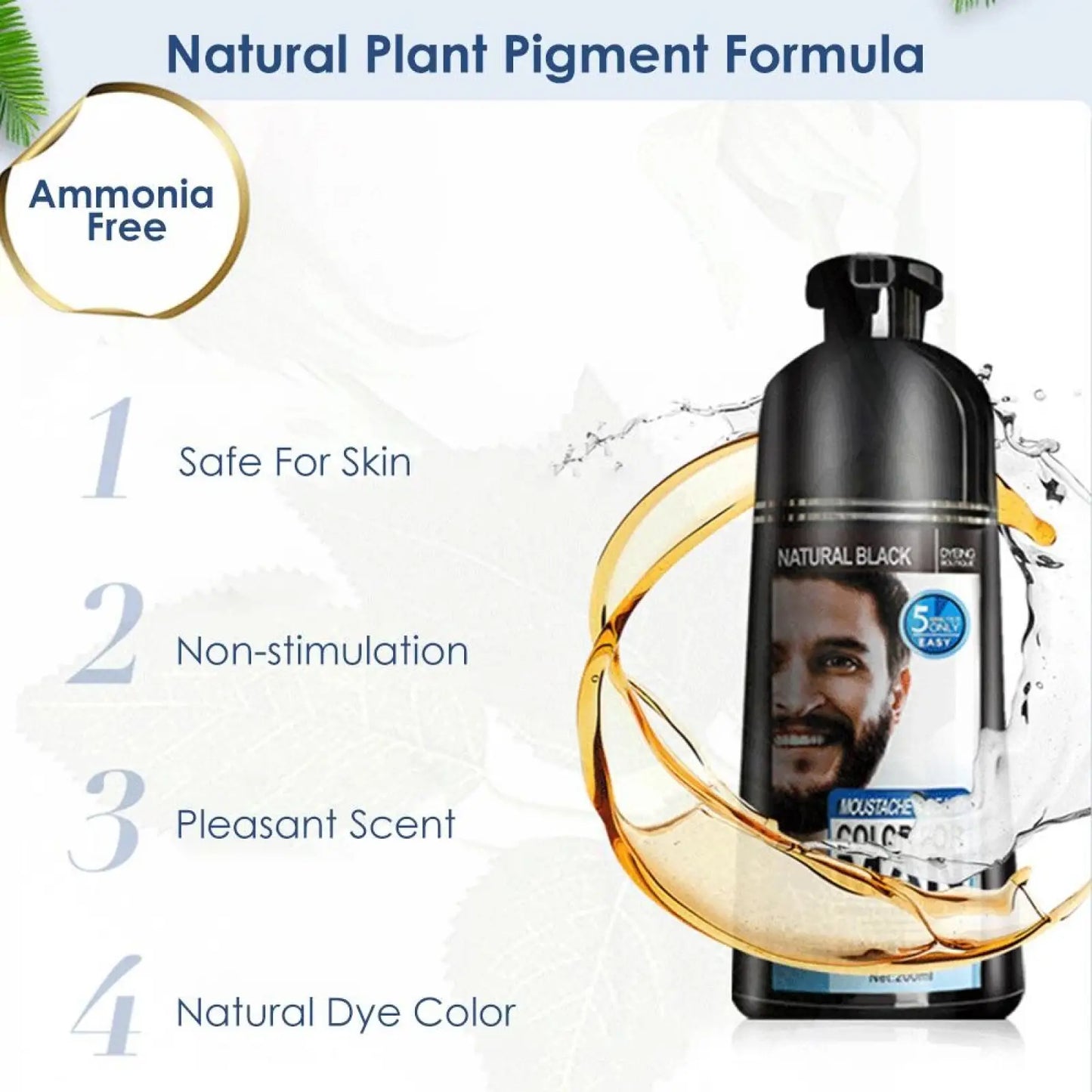 Black Beard Dye Shampoo Natural Permanent Hair Color 200ml