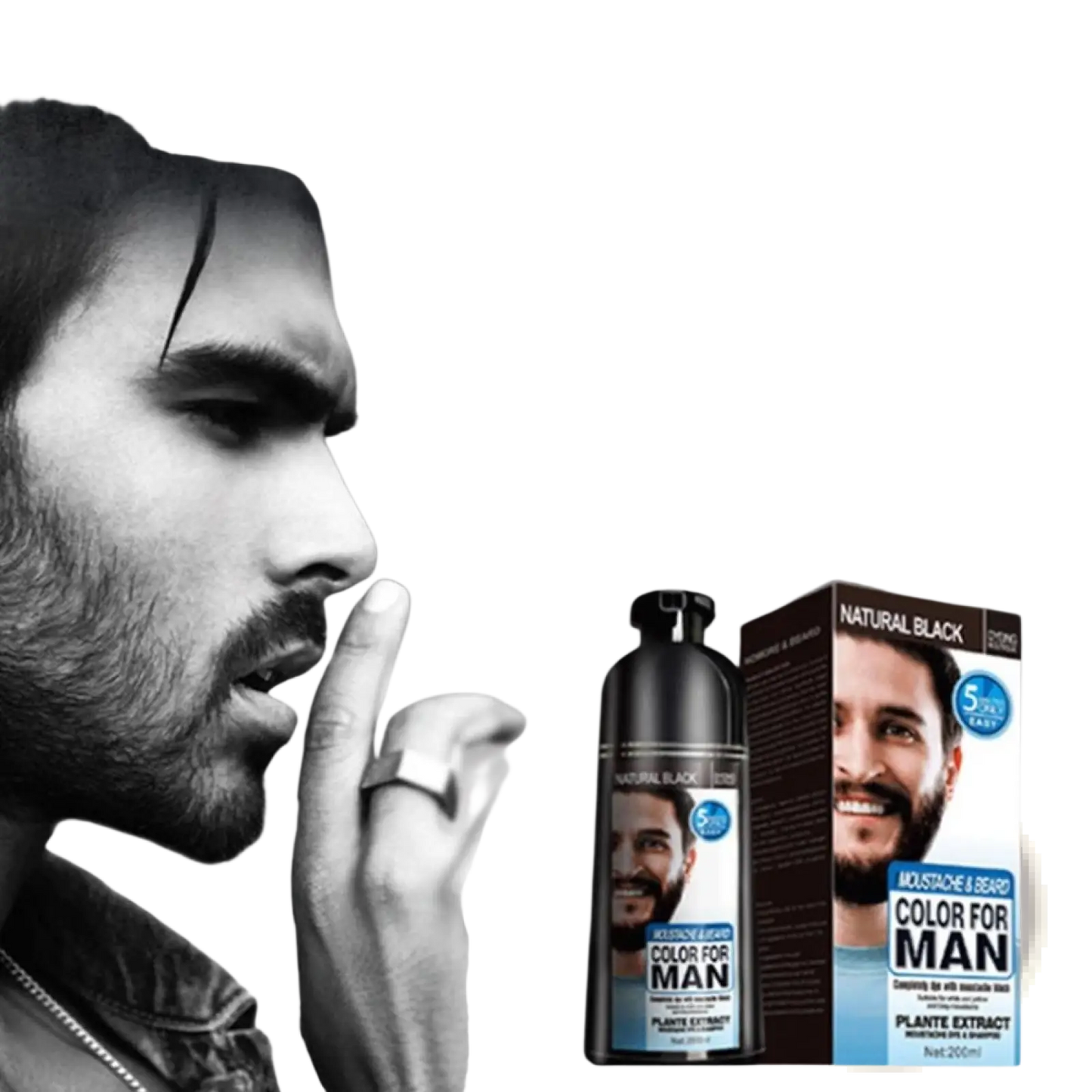 Black Beard Dye Shampoo Natural Permanent Hair Color 200ml