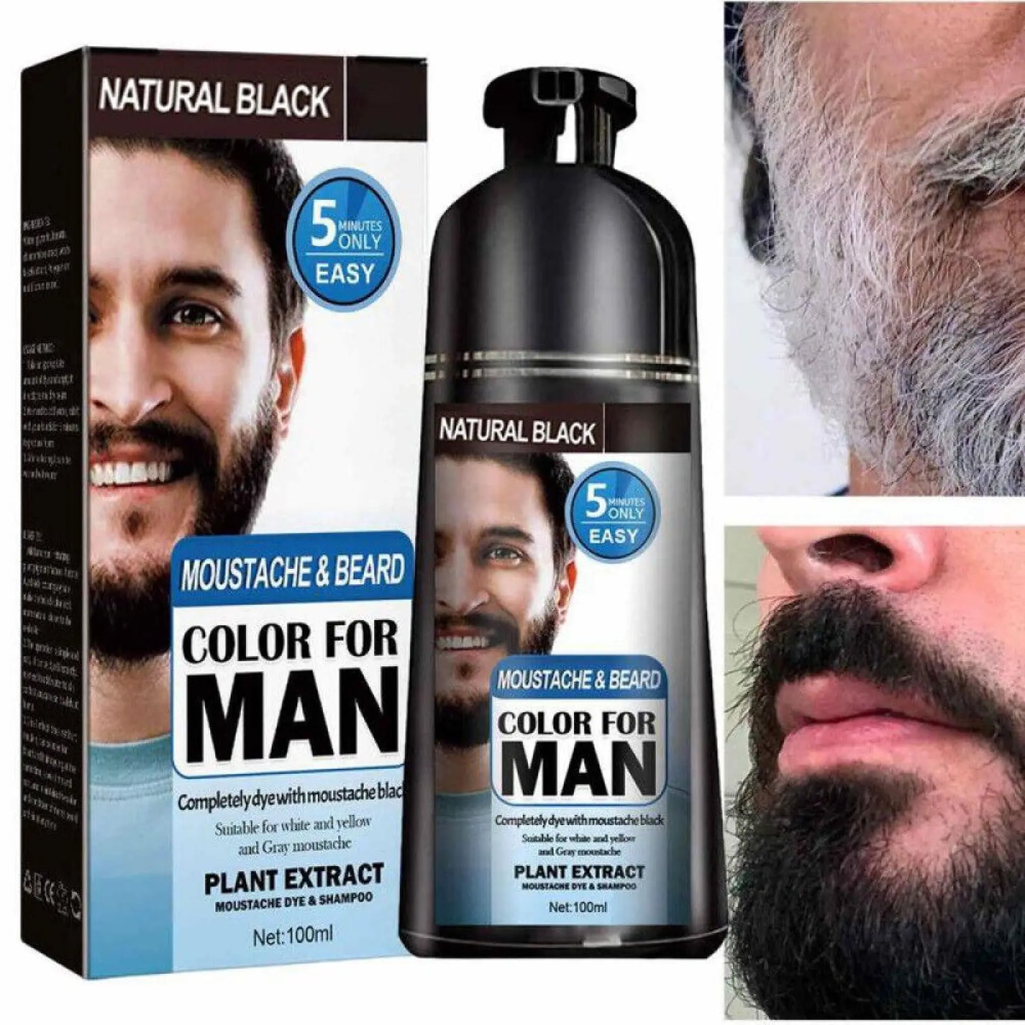 Black Beard Dye Shampoo Natural Permanent Hair Color 200ml