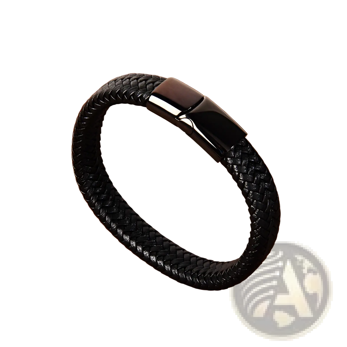 Black Braided Leather Bracelet with Magnetic Clasp