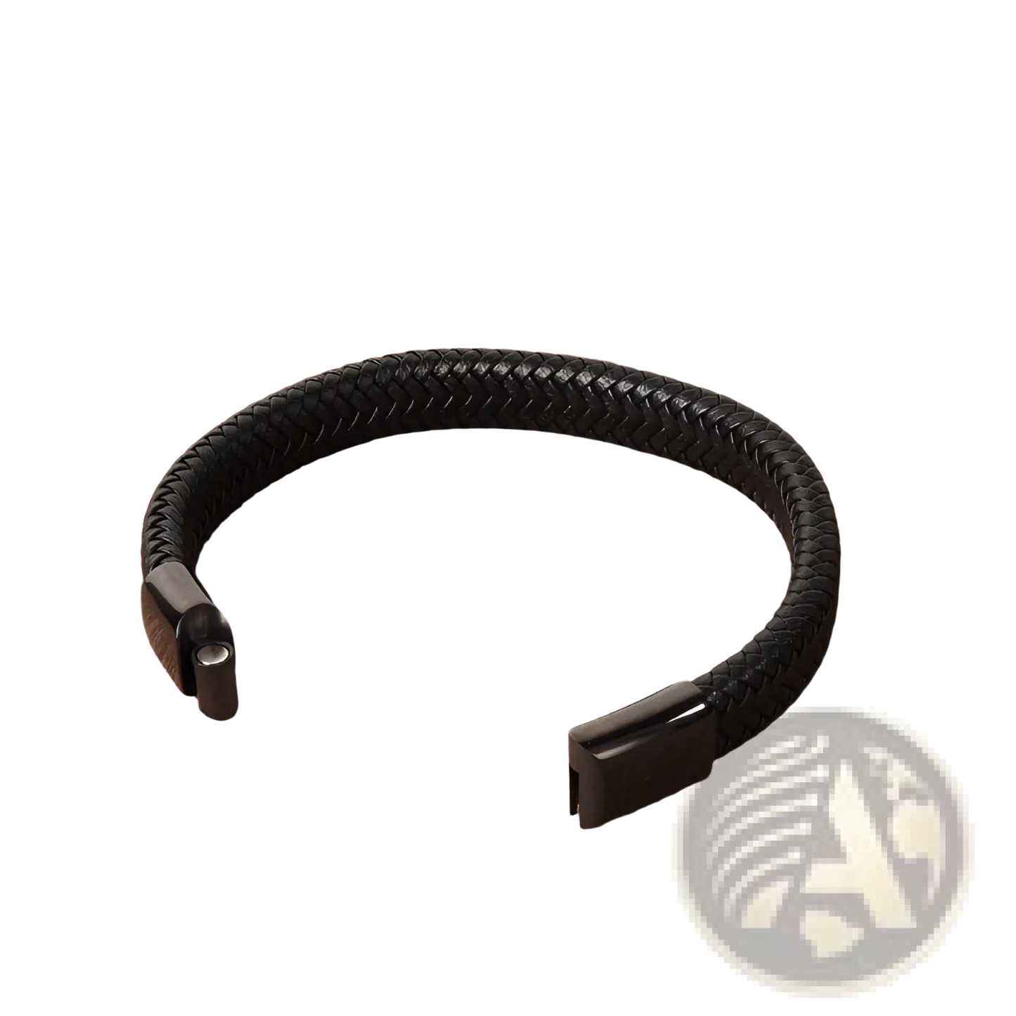 Black Braided Leather Bracelet with Magnetic Clasp
