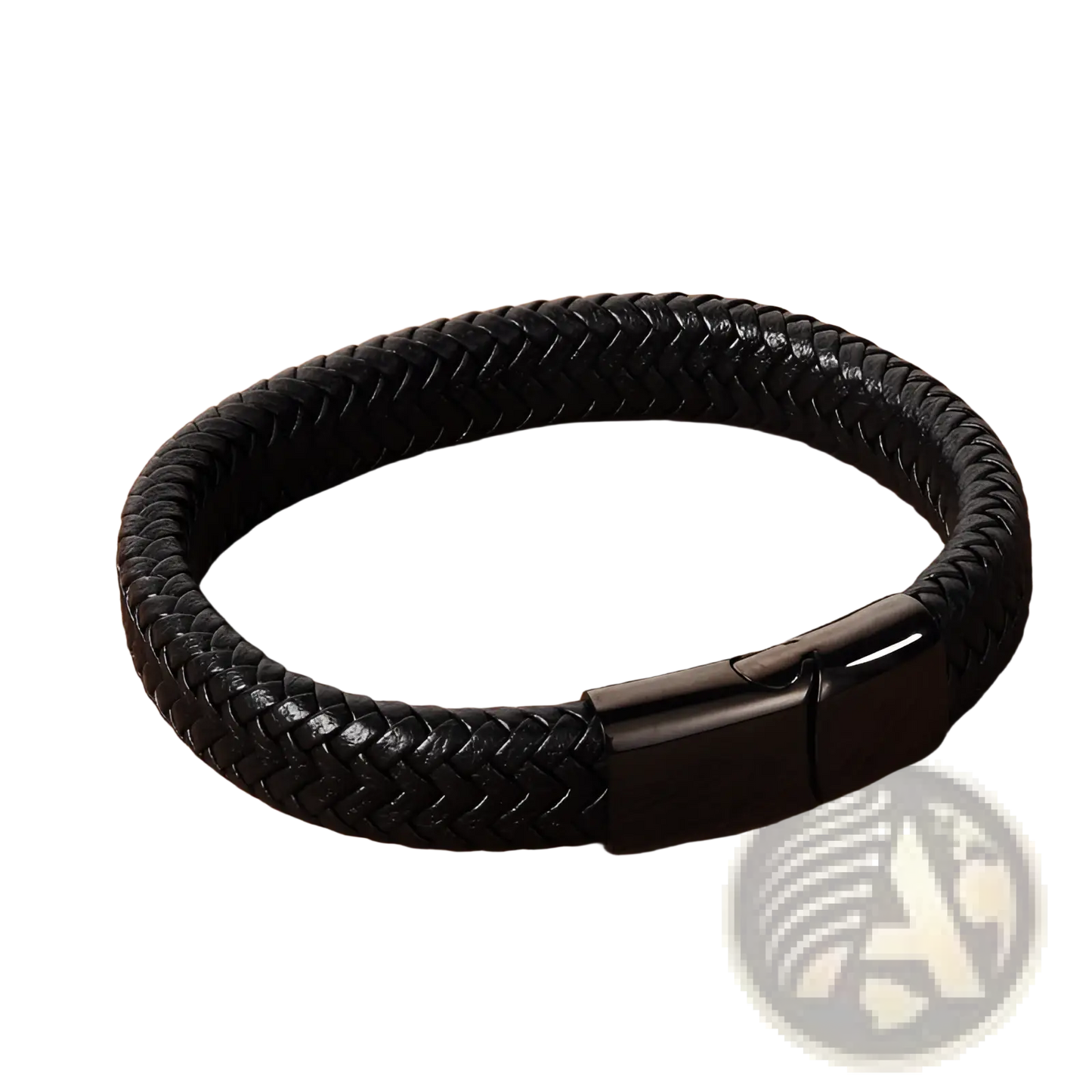 Black Braided Leather Bracelet with Magnetic Clasp