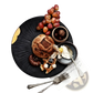 Black Ceramic Plate with Gold and Wood Rim Accents