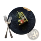 Black Ceramic Plate with Gold and Wood Rim Accents