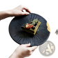 Black Ceramic Plate with Gold and Wood Rim Accents