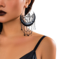 Black Crescent Moon Tassel Earrings with Star Chains