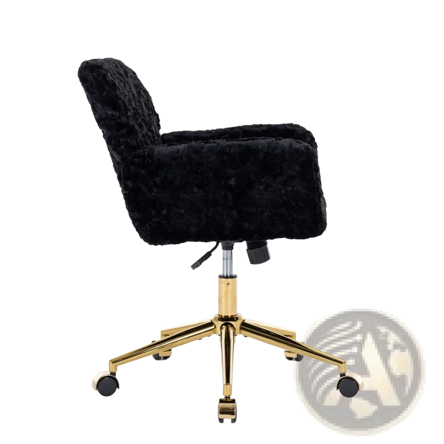 Black Faux Fur Office Chair with Gold Base