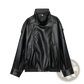Black Faux Leather High Collar Women's Moto Jacket