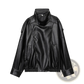 Black Faux Leather High Collar Women's Moto Jacket