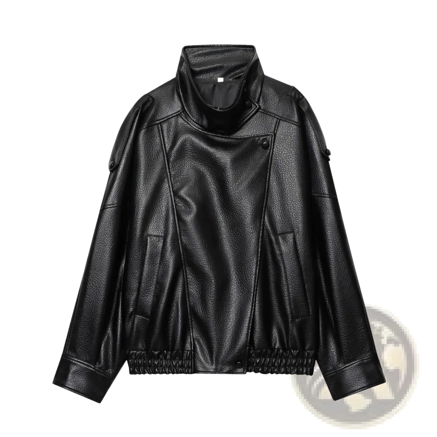 Black Faux Leather High Collar Women's Moto Jacket