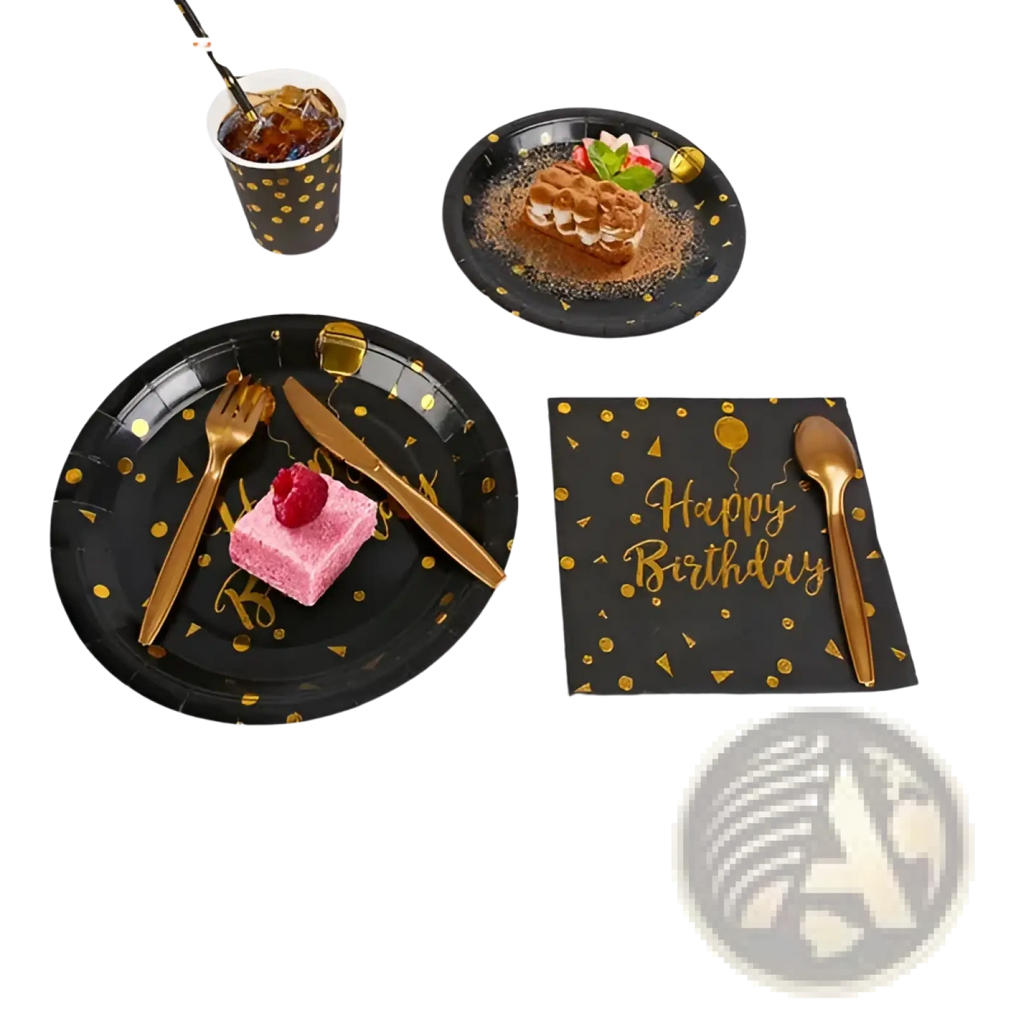 Black Gold Birthday Party Supplies Set 25 Guests