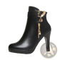 Black Leather Ankle Boots with Gold Buckle Heel